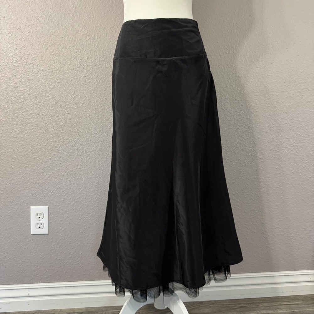 Mossimo Women's Size 2 Black High Waisted Tulle Hem Lace Up Back Maxi Skirt
